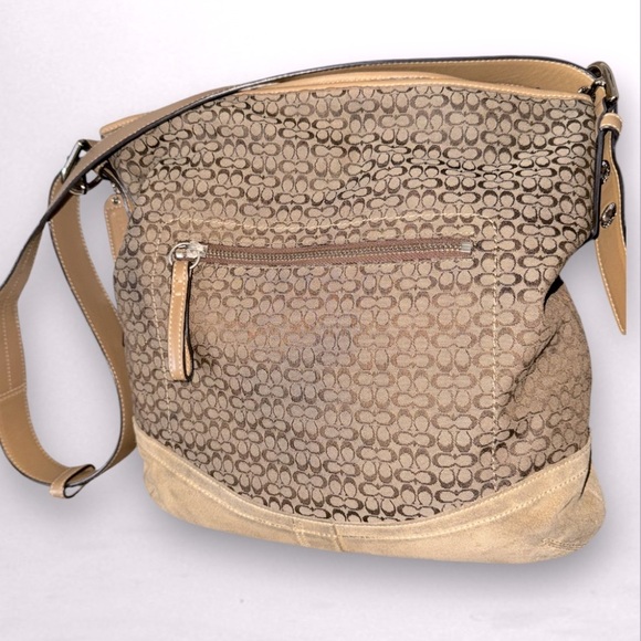 COACH Signature Monogram Logo Rectangle Crossbody Bag 12x13 Tan Brown Y2K - Picture 2 of 16